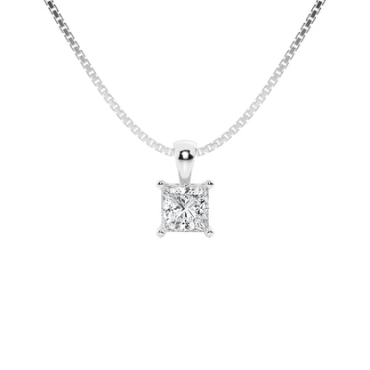 Elite Princess Cut Diamond Solitaire Necklace 14K Gold