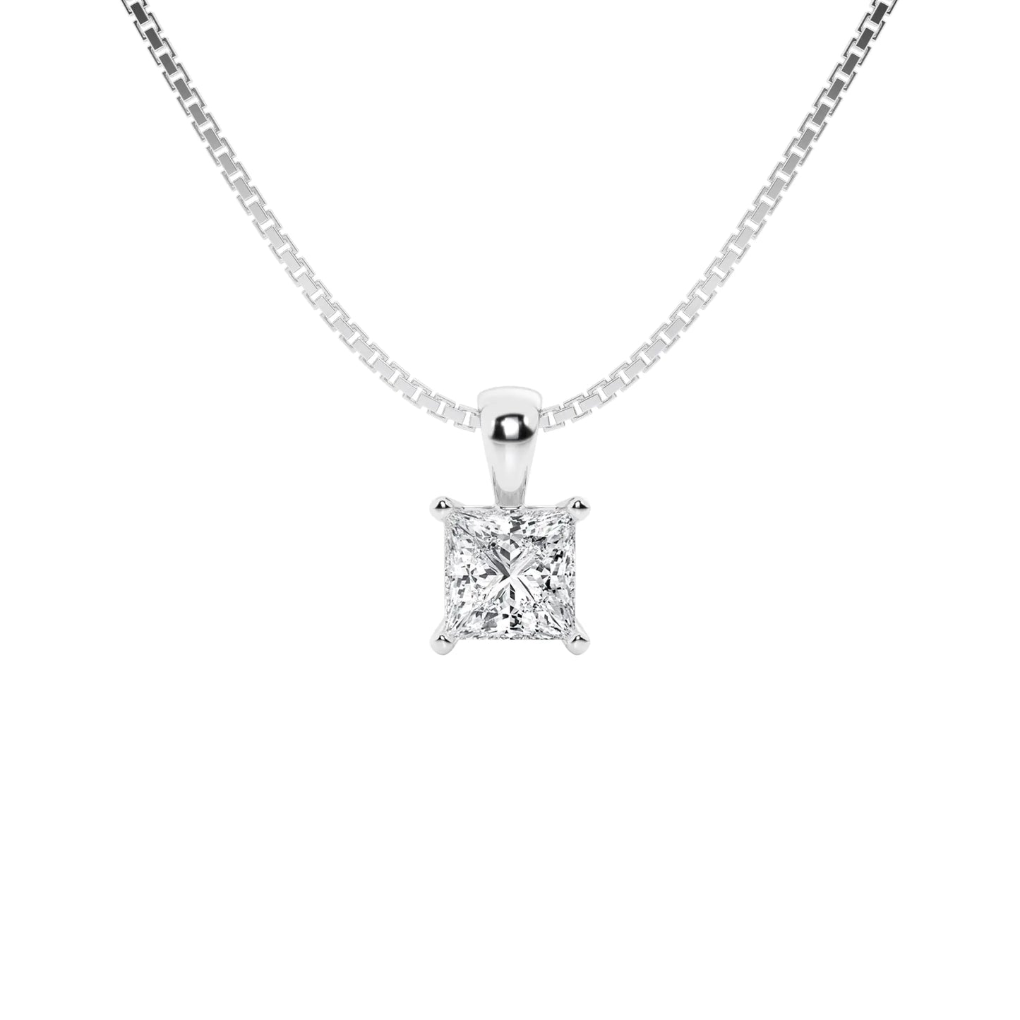 Elite Princess Cut Diamond Solitaire Necklace 14K Gold