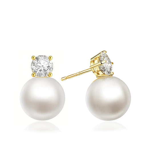 Elegant Pearl & Diamond Stud Earrings
