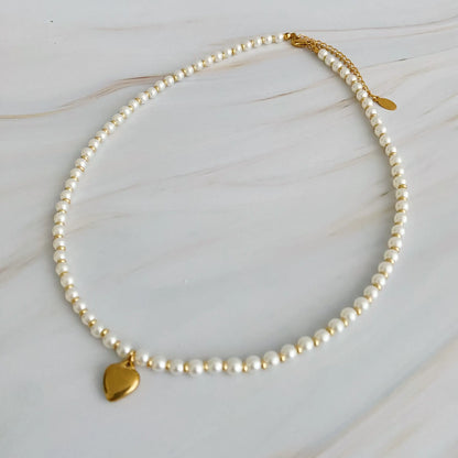 Pearl And Gold Bauble Heart Necklace