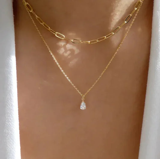 Luxurious 18K Layered Rhinestone Necklace Set