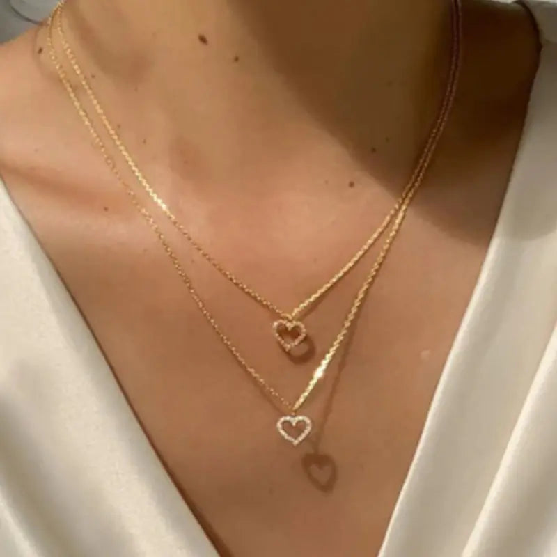 Gold Diamond Love Double-Layer Necklace
